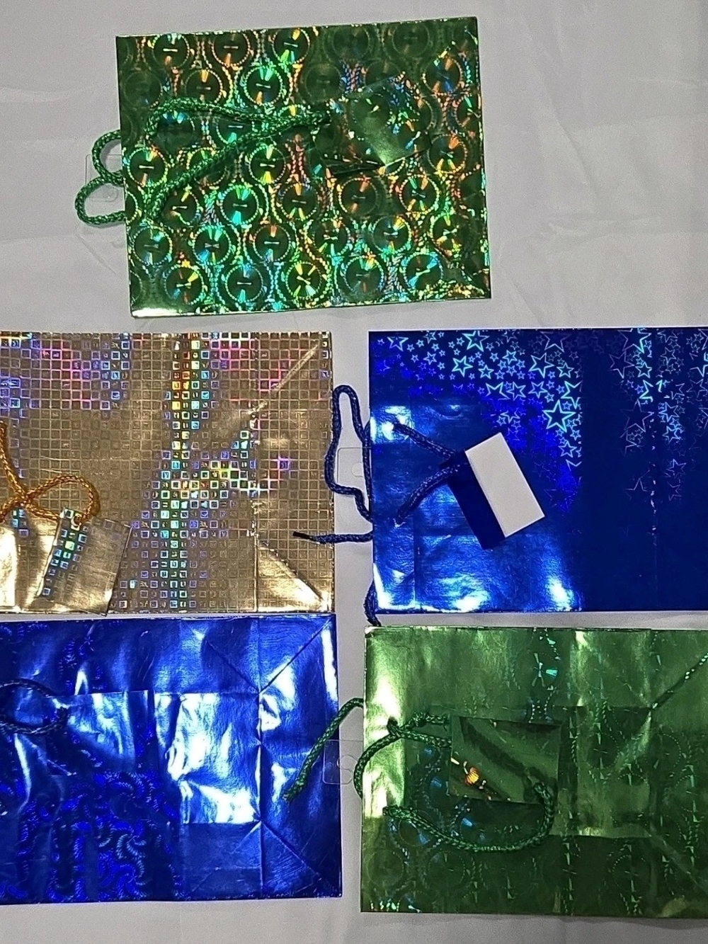 Holographic Gift Bags Set - Blue, Green & Gold